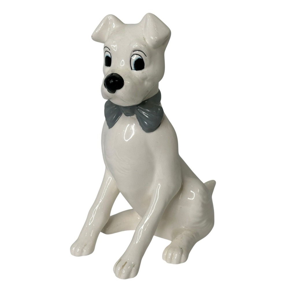 Dog Figurine MCM White With Gray Bow Tie 8" Vintage